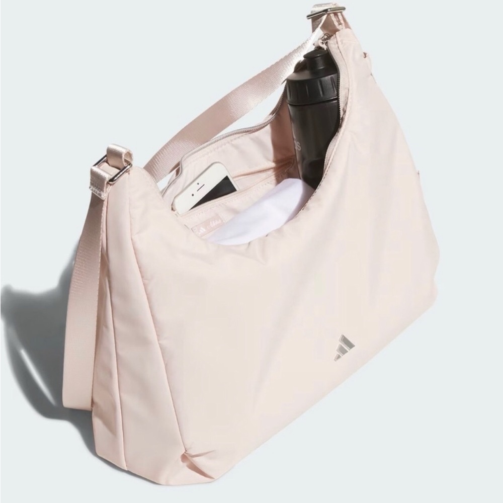 Adidas Soft Lux Crossbody Bag Putty Mauve Pale Pink Padded Shoulder Casual